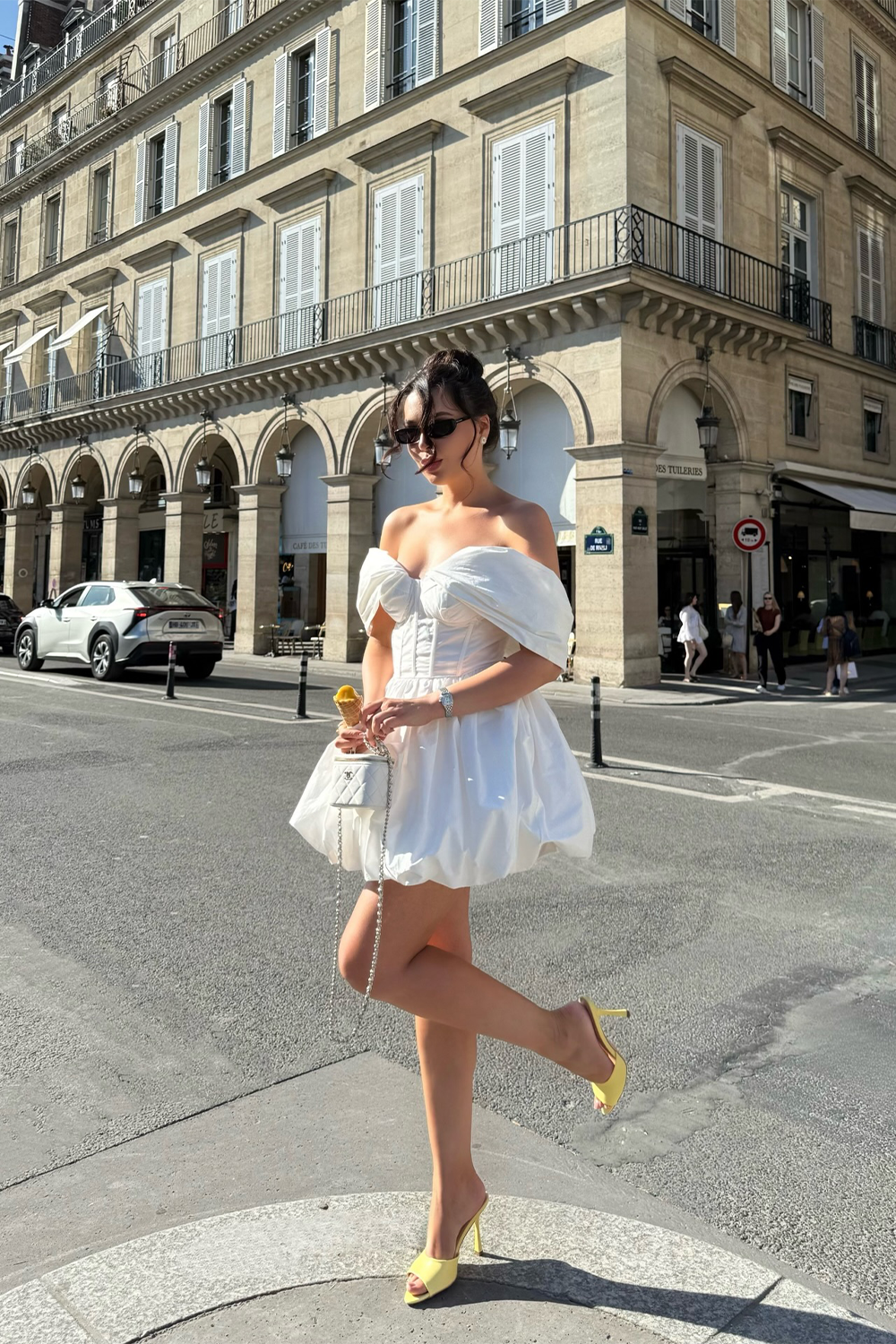White Off the Shoulder Mini Dress Corset Bubble Hem Party Dress RM254 Sheer Fairy