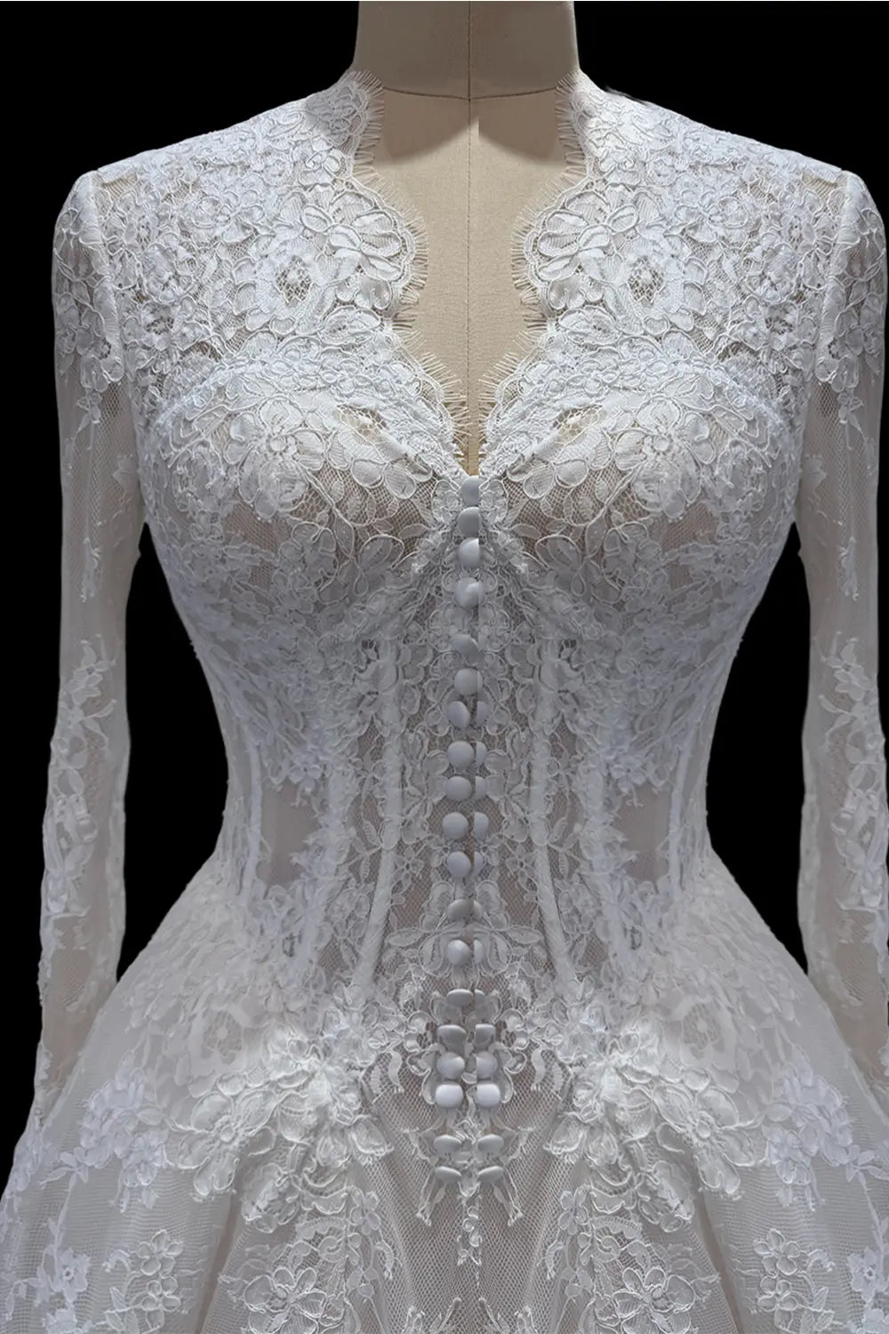 White Lace V Neck Ball Gown Wedding Dress SW693 Sheer Fairy