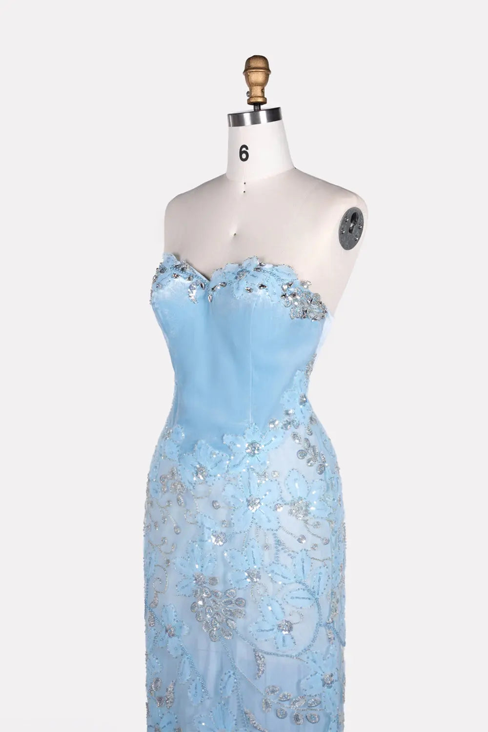 Blue Floral Sequin Strapless Evening Gown ST108 Sheer Fairy