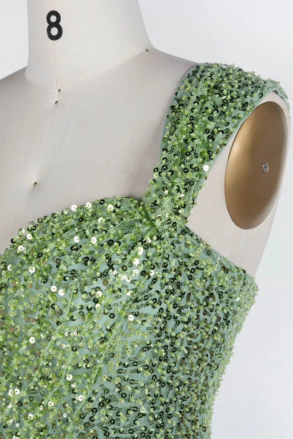 Green One Shoulder Sequin Evening Gown ST117 Sheer Fairy