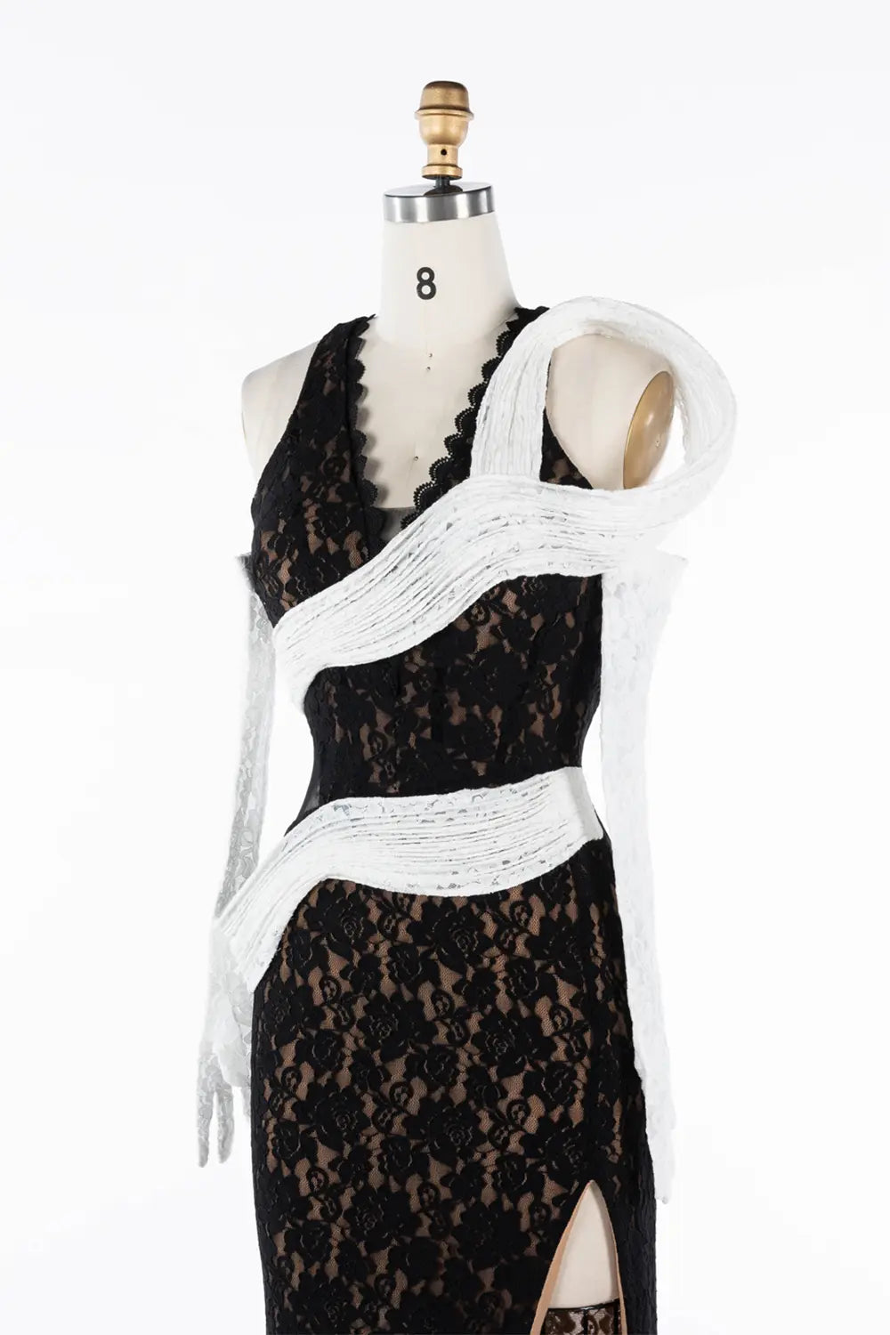 Black And White Lace Contrast High Slit Maxi Evening Dress ST041 Sheer Fairy