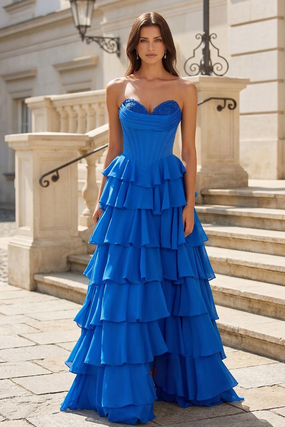 Royal Blue Bodice Ruffles Prom Dress for Lady SH739 Sheer Fairy