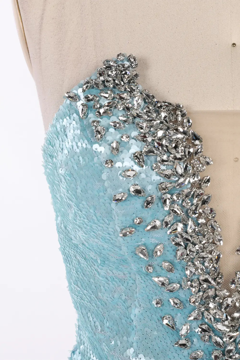 Blue Strapless Sequin Beaded Evening Dress ST096 Sheer Fairy