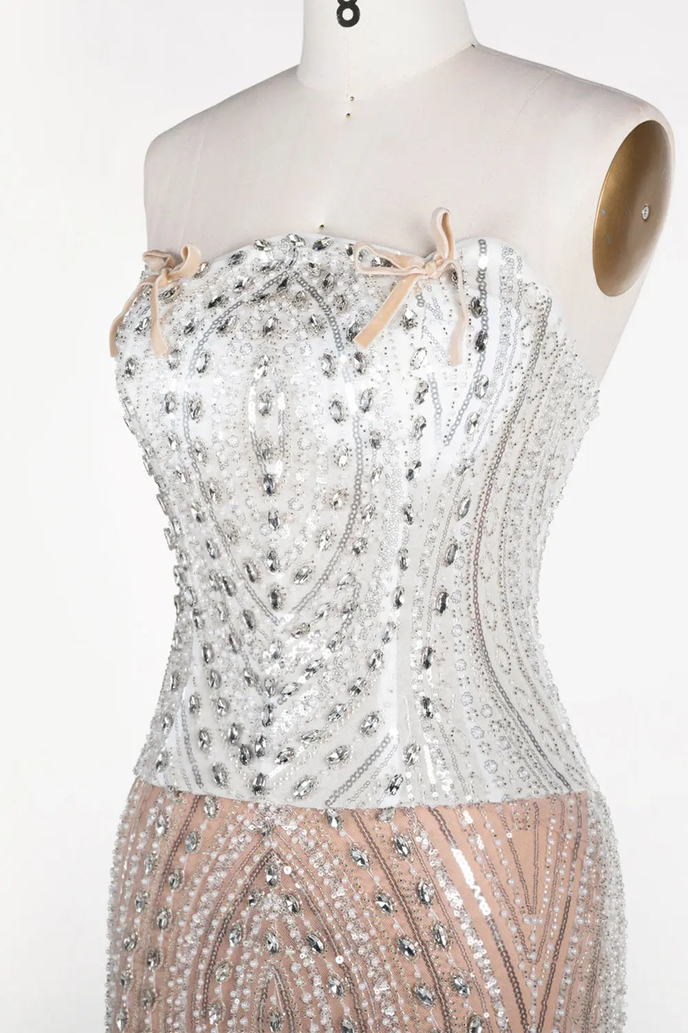 White Nude Beaded Corset Strapless Evening Dress ST111 Sheer Fairy