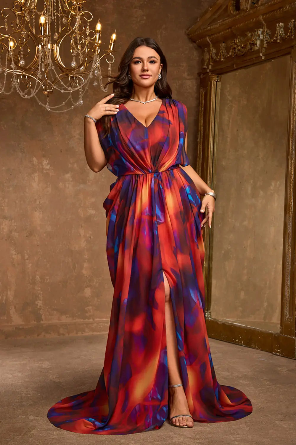 Plus Size Multicolor Chiffon Sexy V Neck Mother of the Bride Dress for Wedding Party SF612 Sheer Fairy