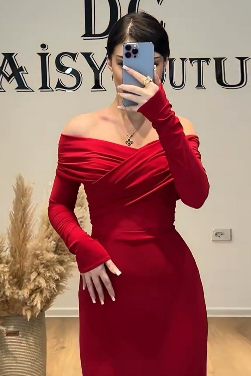 Off-the-Shoulder Bodycon Red Evening Dress SF132 Sheer Fairy