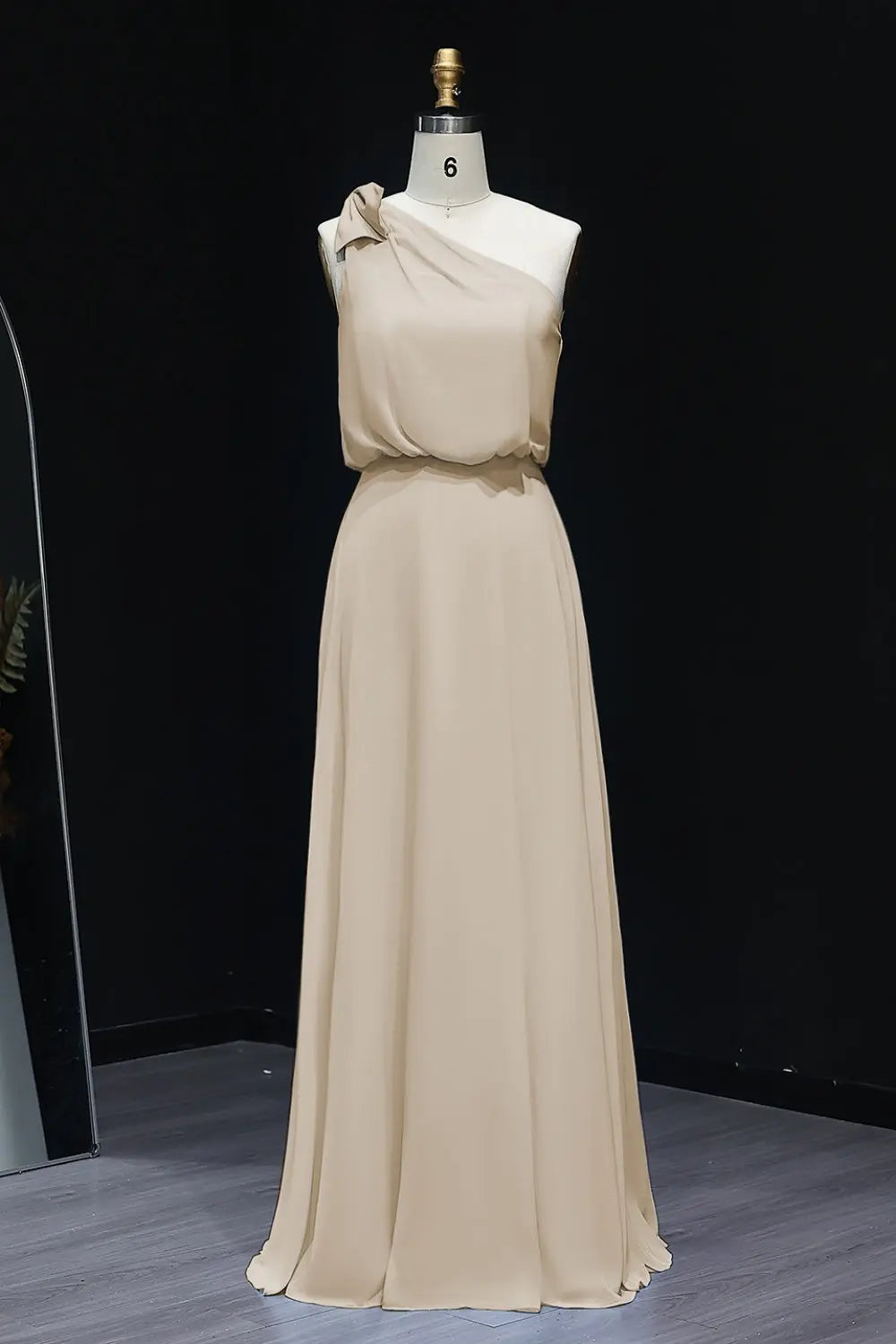 Sage Green One-Shoulder Chiffon A-Line Bow Bridesmaid Dress BS009 Sheer Fairy