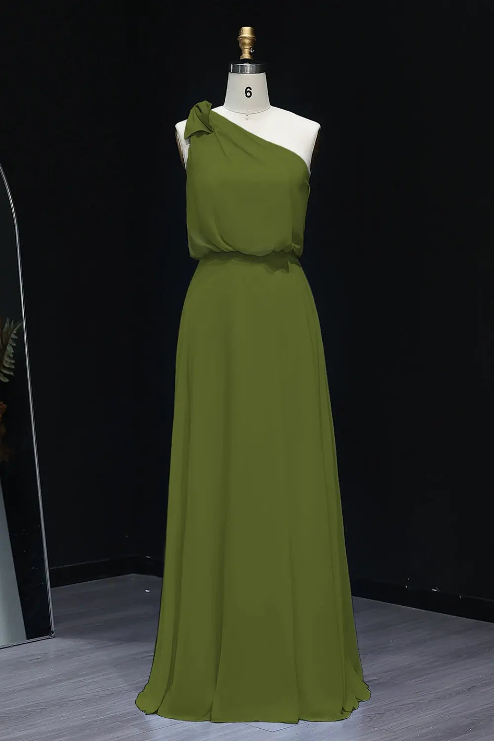 Sage Green One-Shoulder Chiffon A-Line Bow Bridesmaid Dress BS009 Sheer Fairy