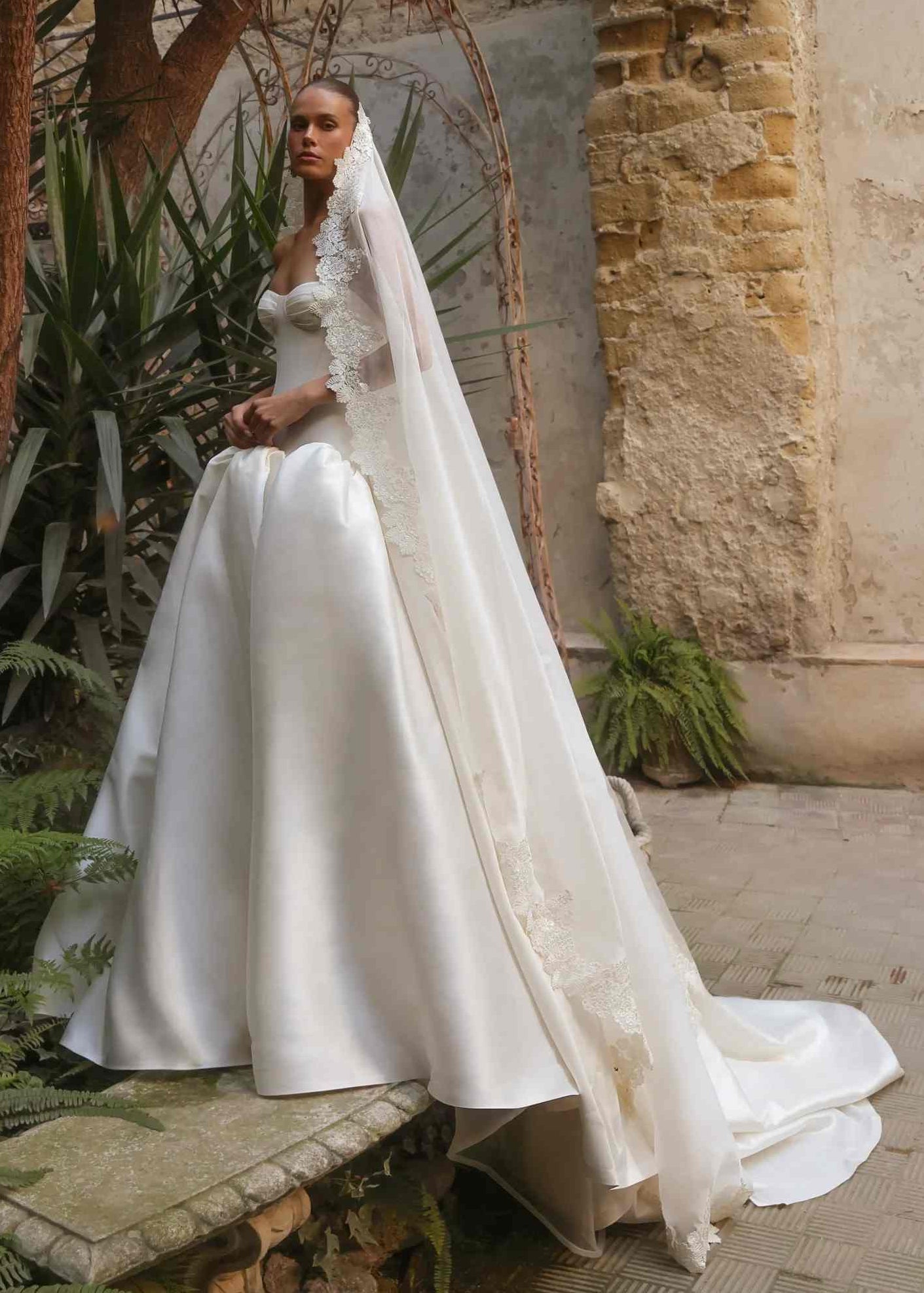 Satin Ball Gown Wedding Dress with Corset Bodice SW191 Sheer Fairy