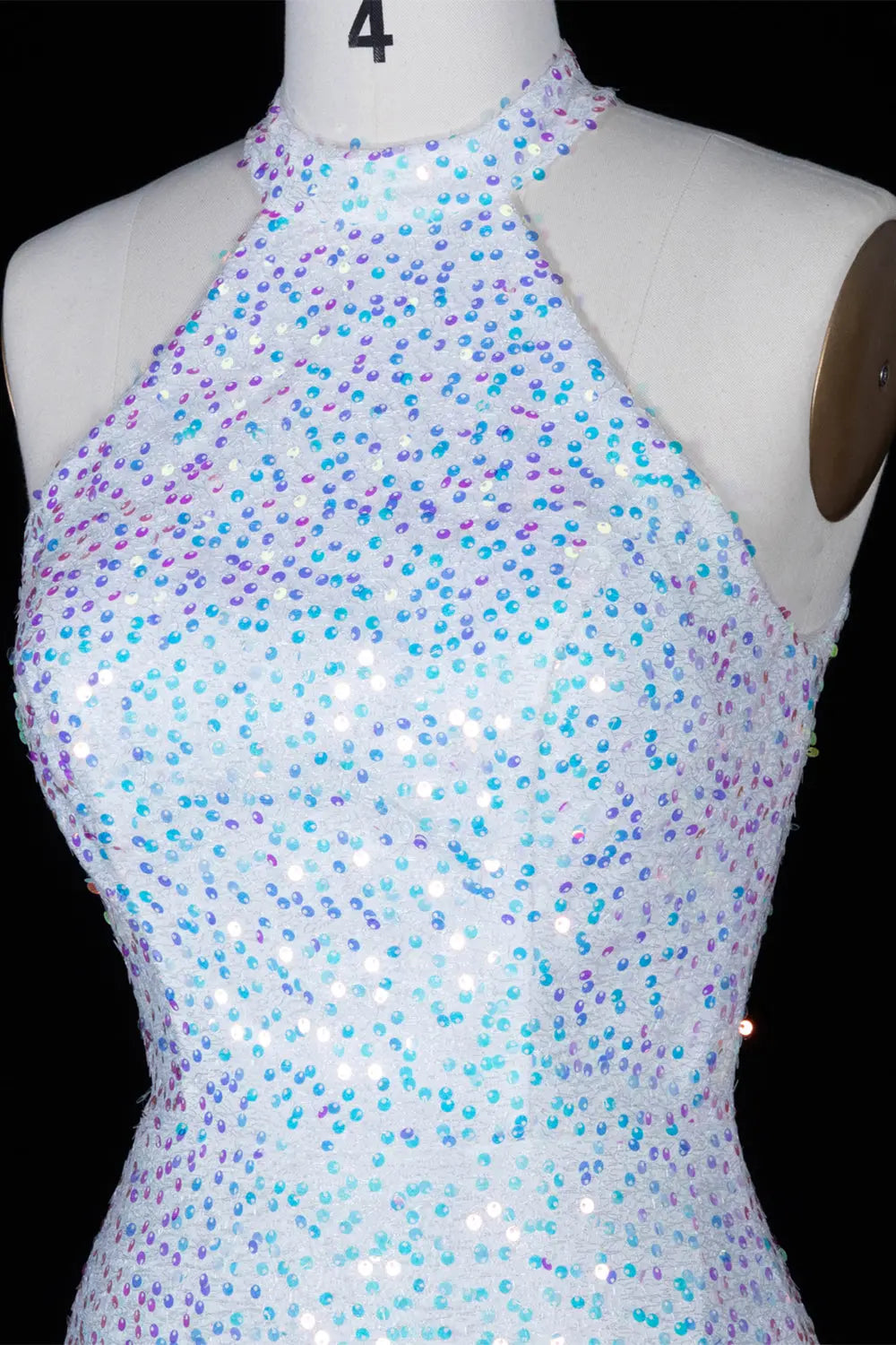 White Iridescent Sequin Halter Mini Dress RM147 Sheer Fairy