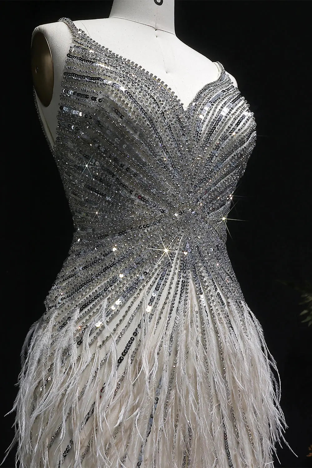 Modest Luxury Sequined Feather Sheath Homecoming Dress RM124 Sheer Fairy