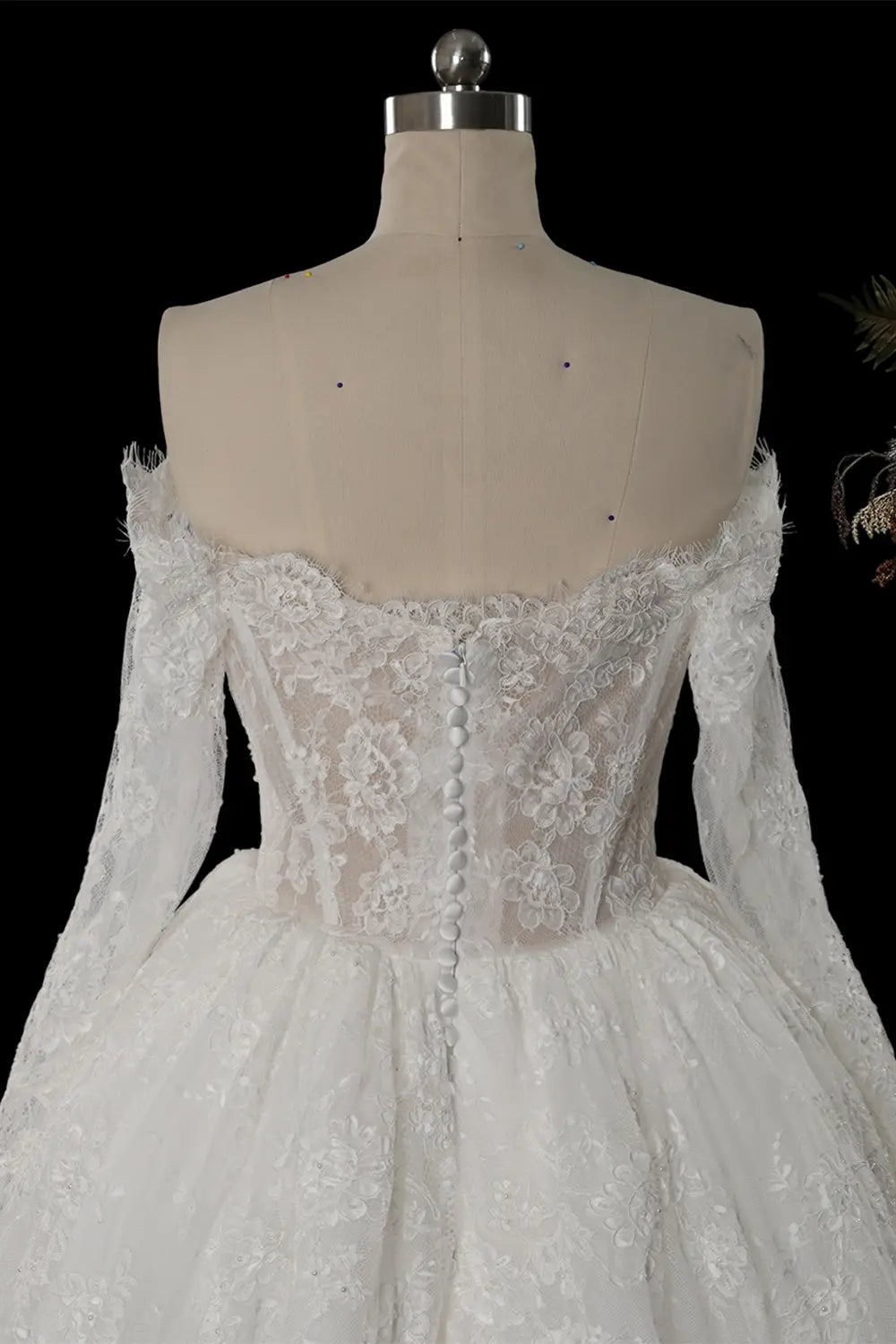 White Floral Lace Off The Shoulder Bridal Wedding Gown SW748 Sheer Fairy