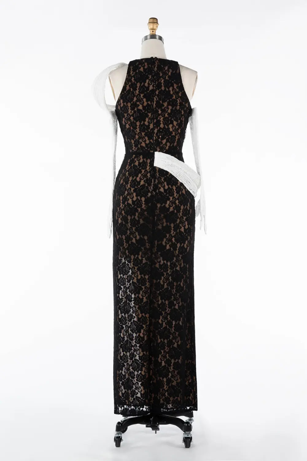 Black And White Lace Contrast High Slit Maxi Evening Dress ST041 Sheer Fairy