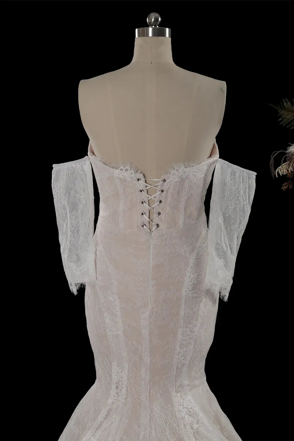 White Corset Mermaid Long Sleeve Wedding Dress SW752 Sheer Fairy