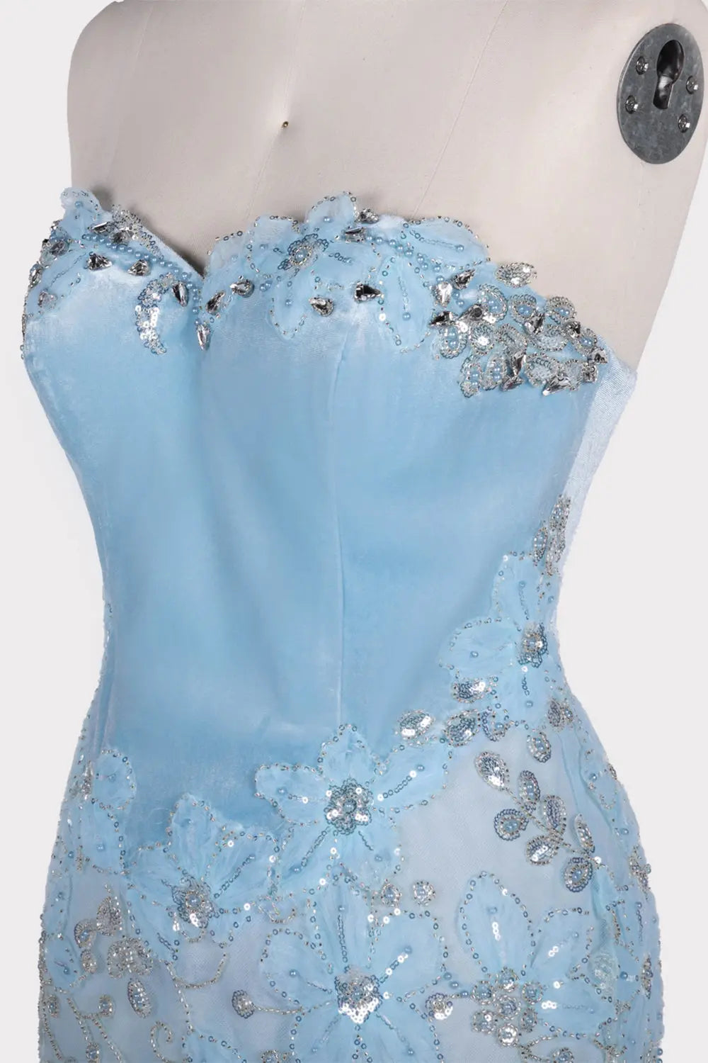 Blue Floral Sequin Strapless Evening Gown ST108 Sheer Fairy