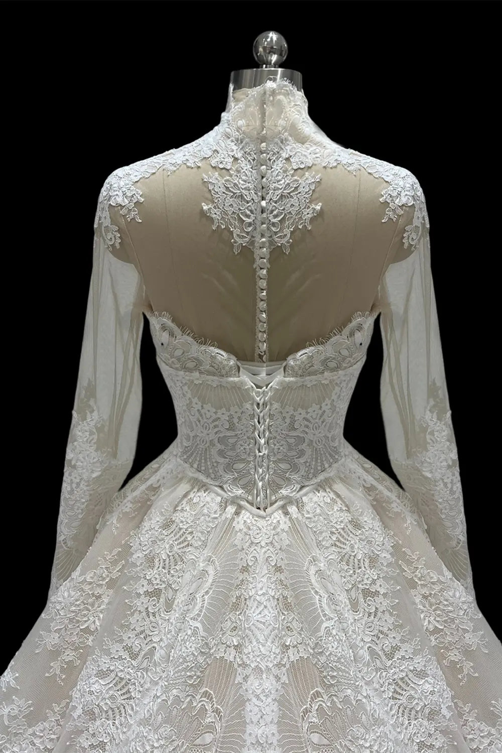White High Neck Long Sleeve Wedding Dress SW687 Sheer Fairy