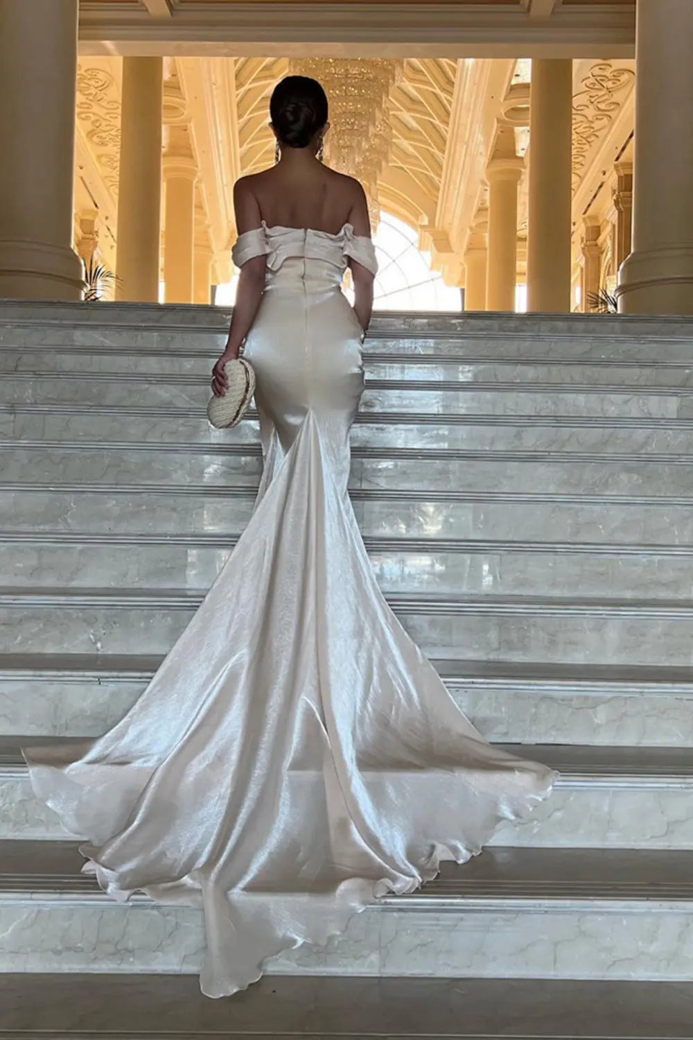 Elegant Off Shoulder Arabic Mermaid Beige Evening Dress SF001 Sheer Fairy