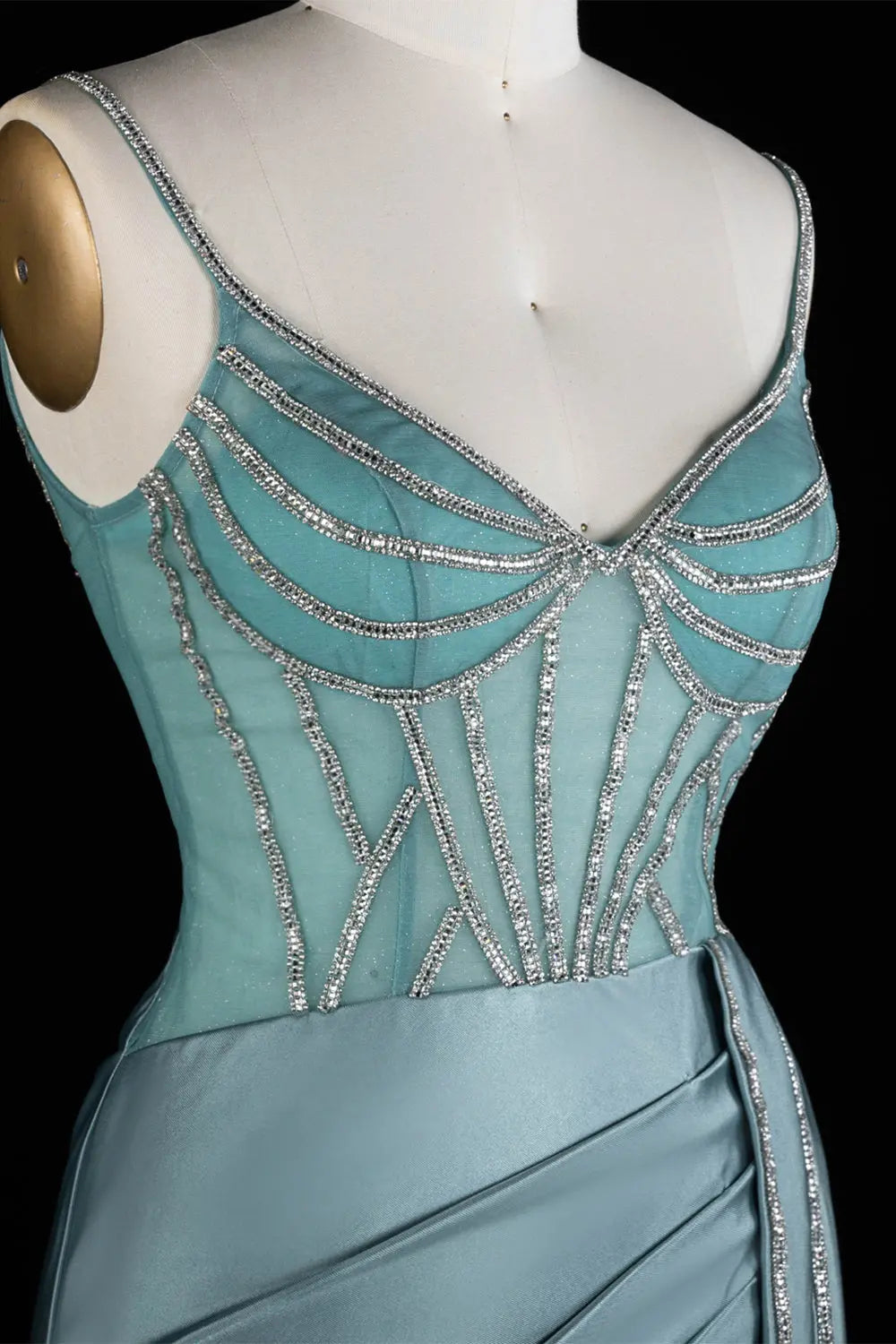 Turquoise Satin Spaghetti Strap Sheath Mini Homecoming Dress RM174 Sheer Fairy