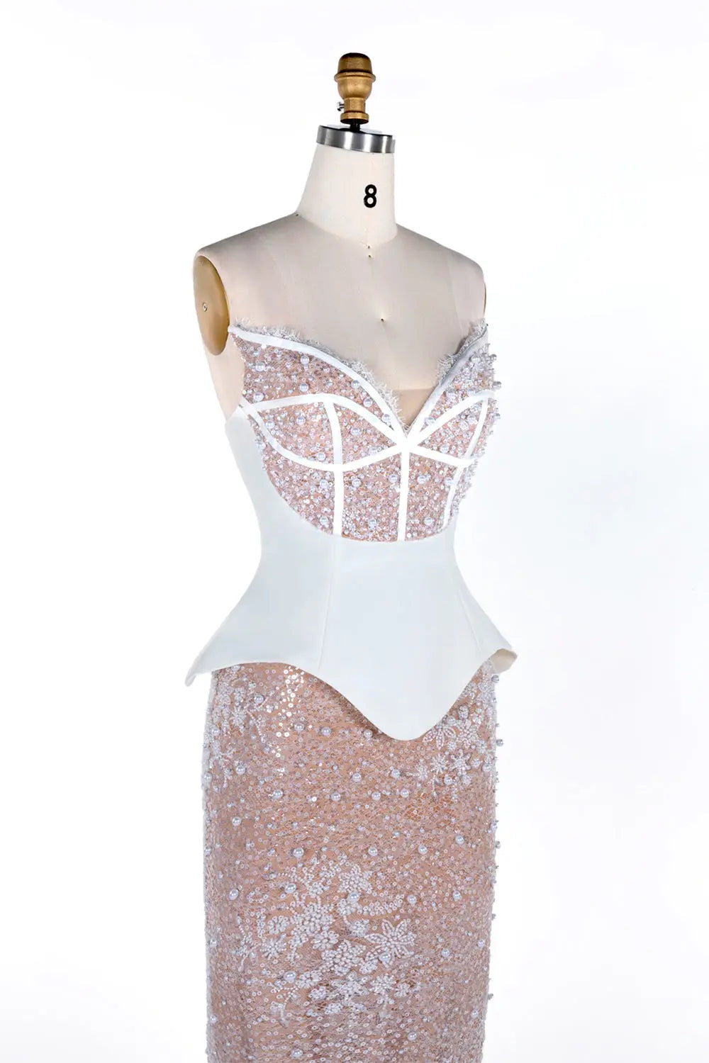 White Nude Strapless Sequin Evening Gown ST118 Sheer Fairy