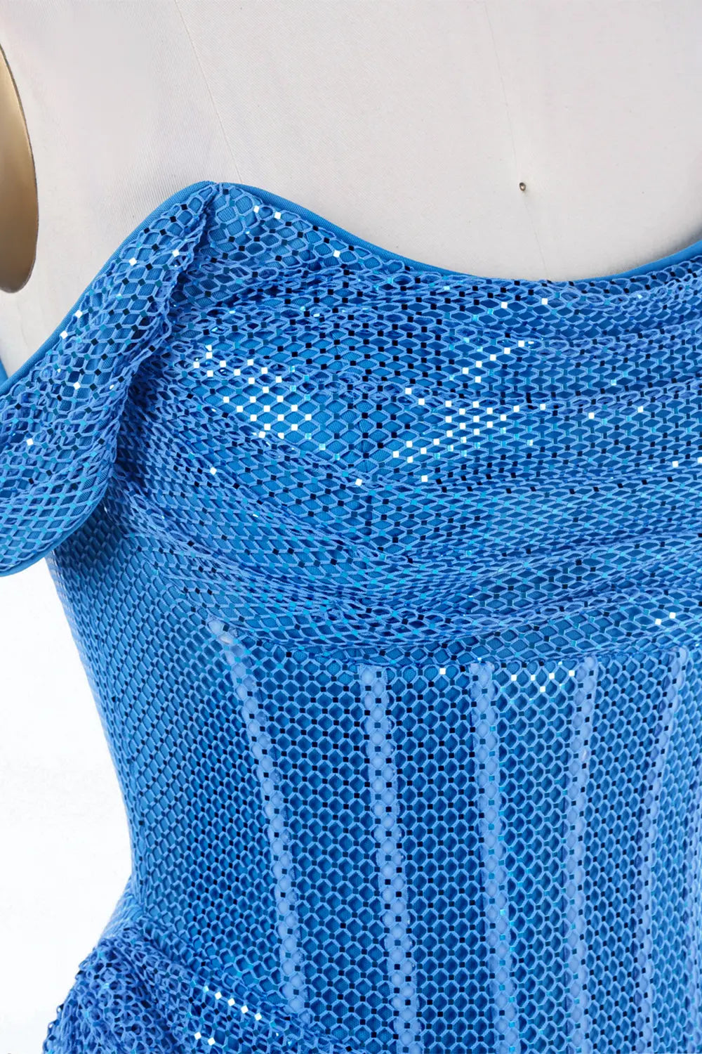 Royal Blue Sequin Off Shoulder Corset High Slit Maxi Evening Dress ST034 Sheer Fairy