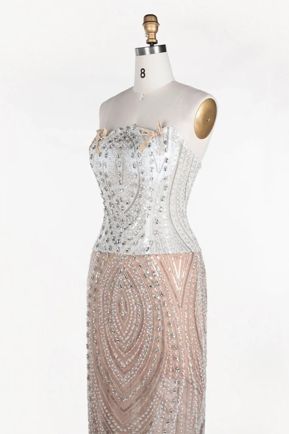 White Nude Beaded Corset Strapless Evening Dress ST111 Sheer Fairy