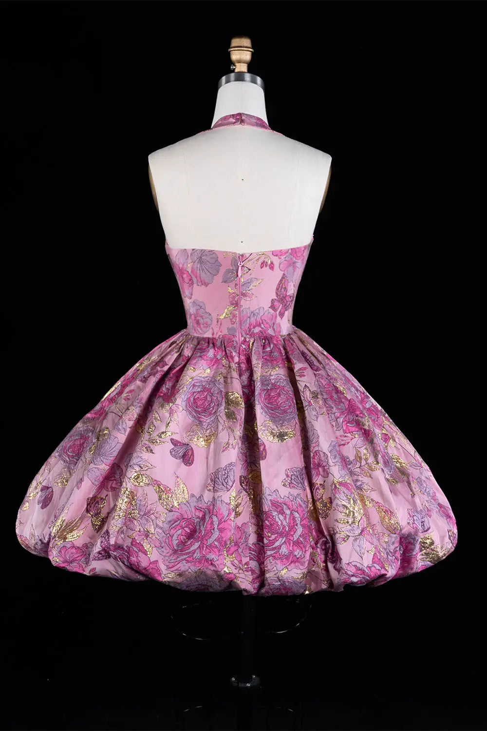 Pink Floral Brocade Halter Bubble Mini Dress RM199 Sheer Fairy