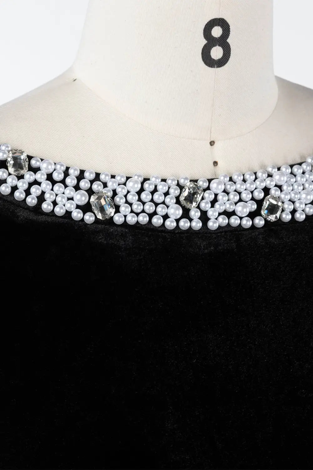 Black Velvet Beaded Neck Open Back Evening Gown ST046 Sheer Fairy