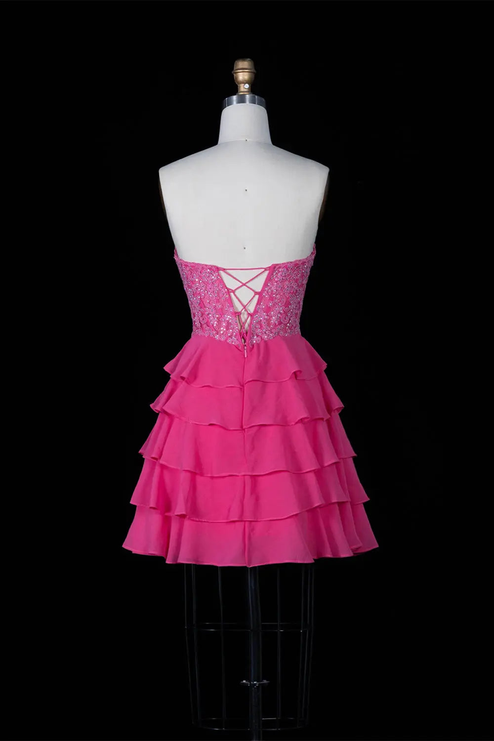 Fuchsia Tiered Ruffle Sweetheart Mini Dress RM145 Sheer Fairy