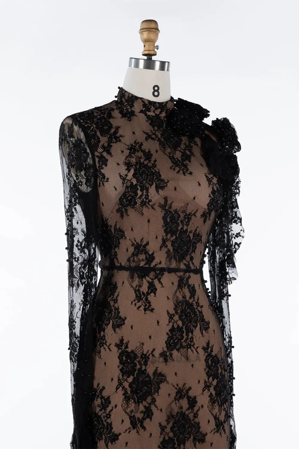 Black Lace Floral Applique Mermaid Formal Dress ST043 Sheer Fairy
