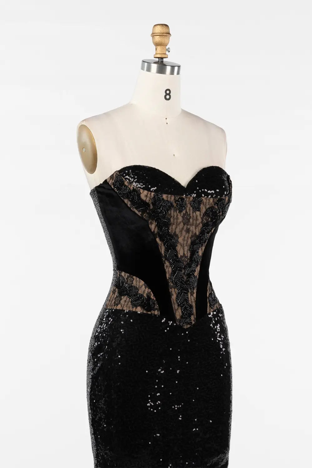 Black Strapless Corset Bodice Sequin Evening Gown ST047 Sheer Fairy