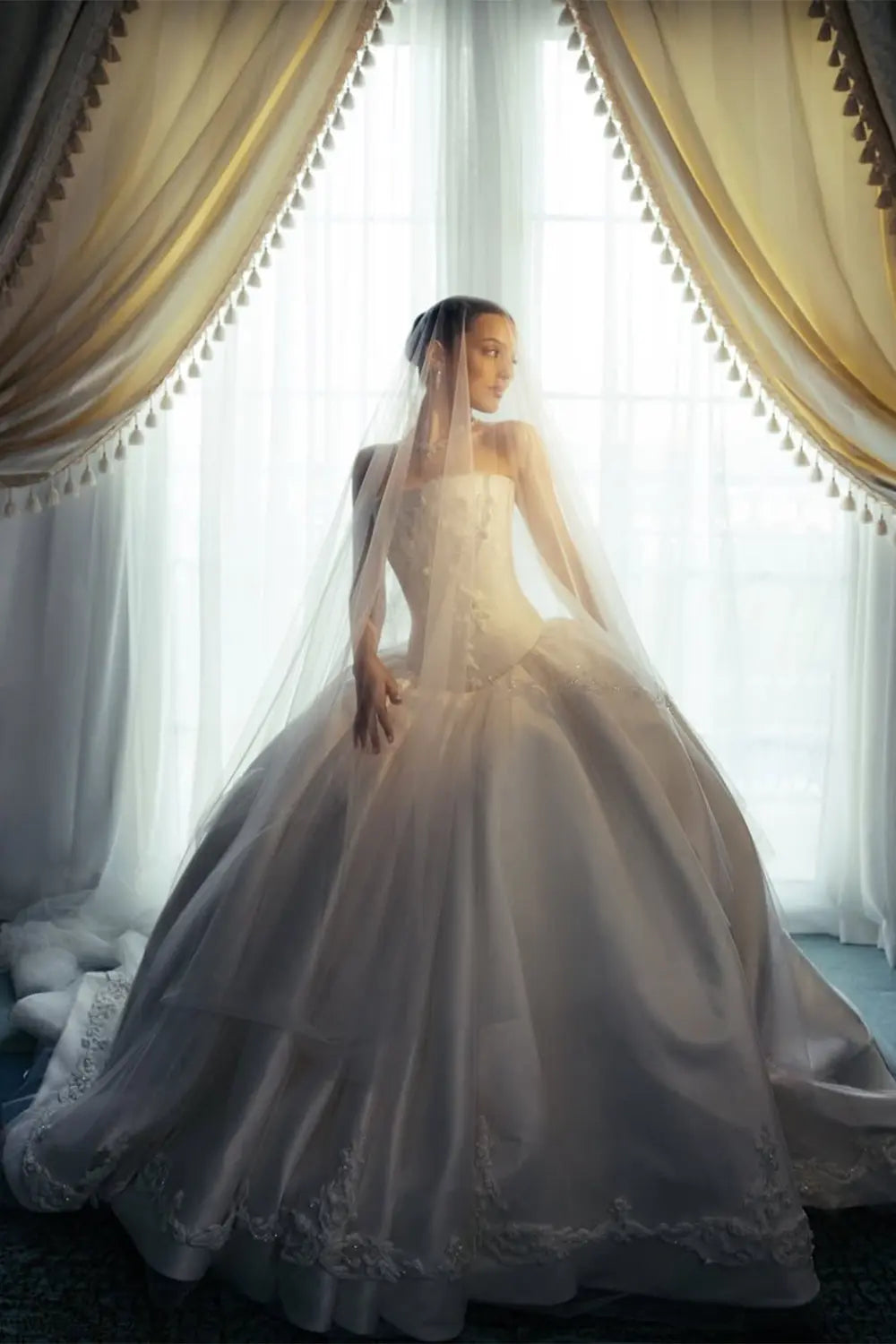 White Strapless Princess Bridal Dress with Lace appliques  SW745 Sheer Fairy
