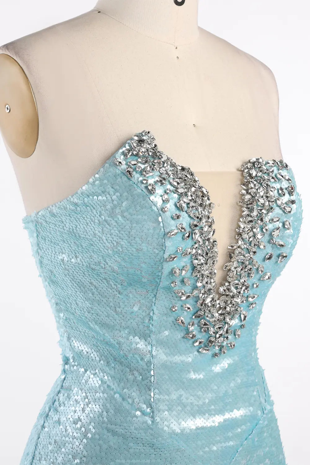 Blue Strapless Sequin Beaded Evening Dress ST096 Sheer Fairy