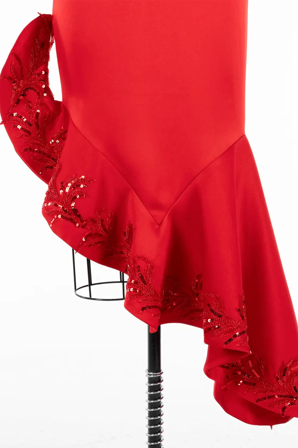Red Beaded Sequin Asymmetrical Ruffle Midi Dress ST044 Sheer Fairy