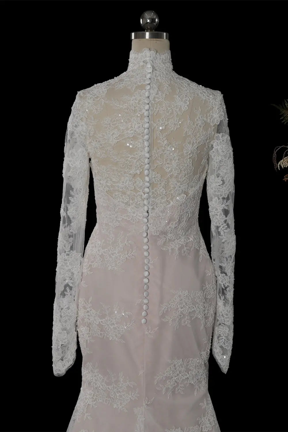 Ivory Long Sleeve High Neck Lace Wedding Dress SW759 Sheer Fairy