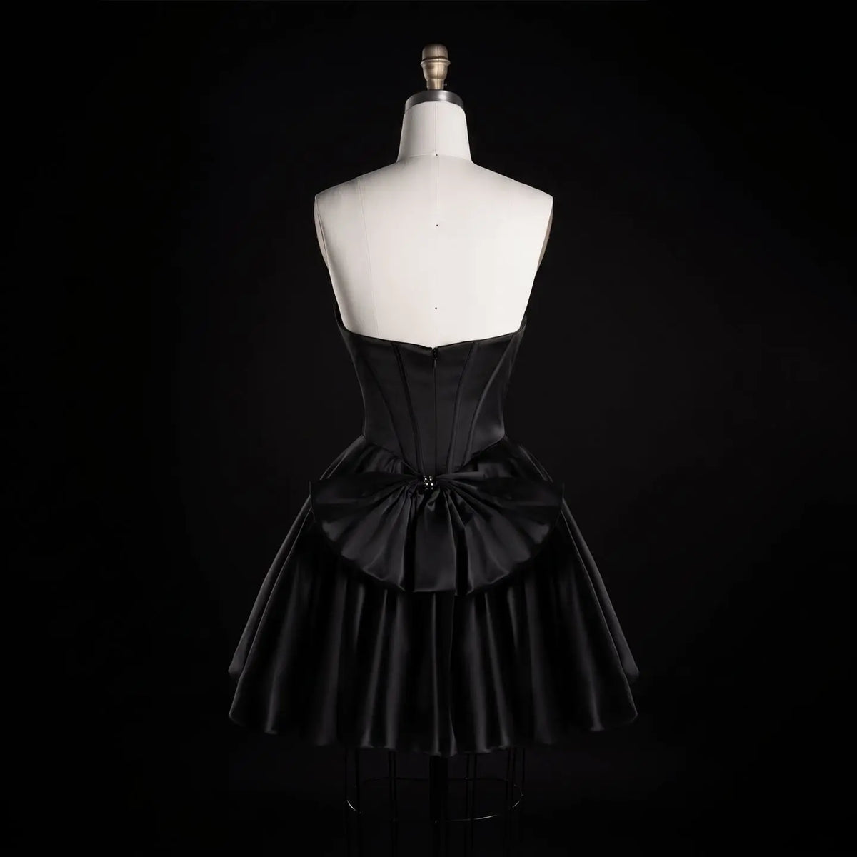 Black Satin Strapless A-Line Sweetheart Mini Homecoming Dress RM183 Sheer Fairy