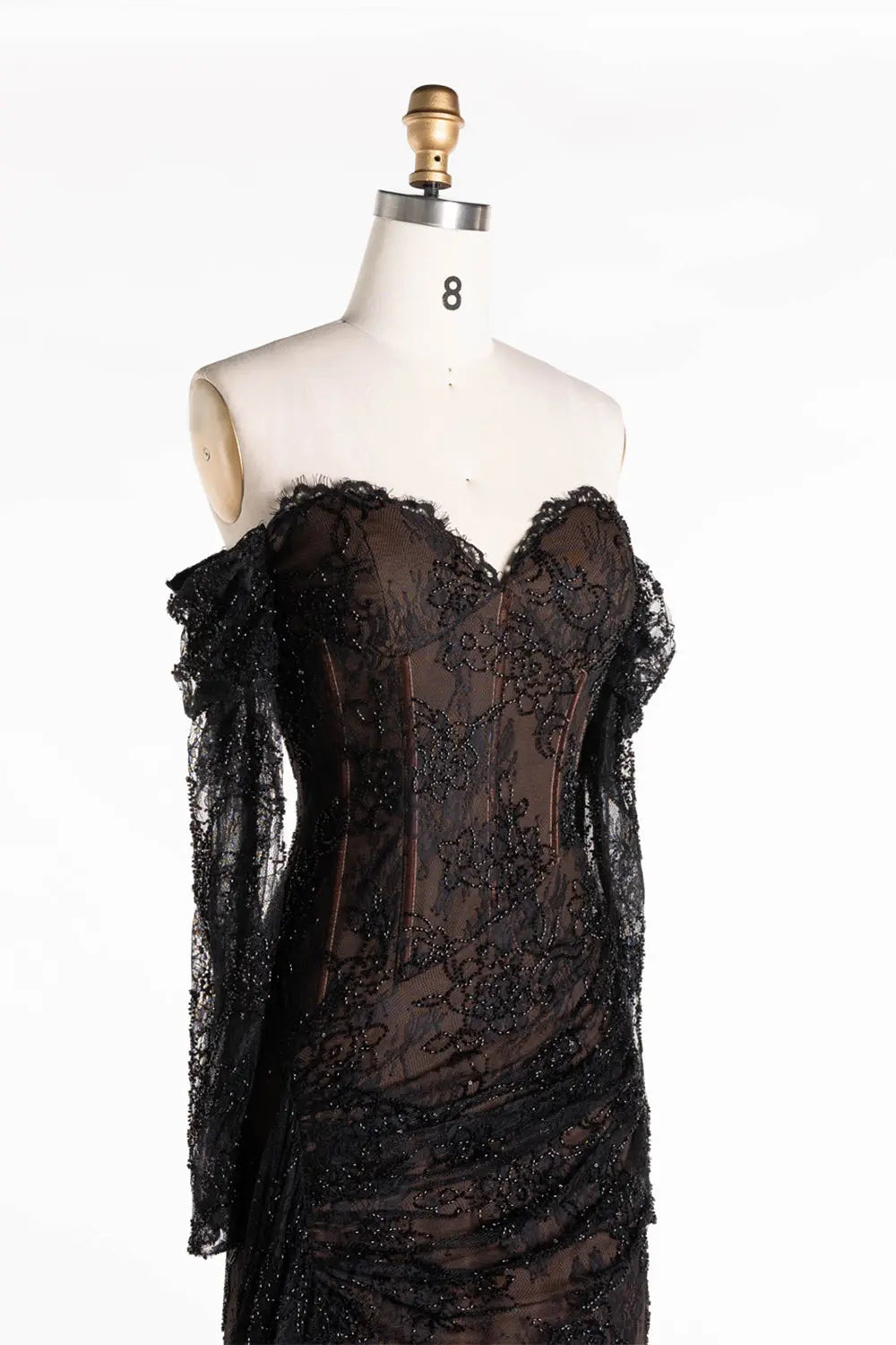 Black Off Shoulder Lace Long Sleeve Evening Gown ST119 Sheer Fairy