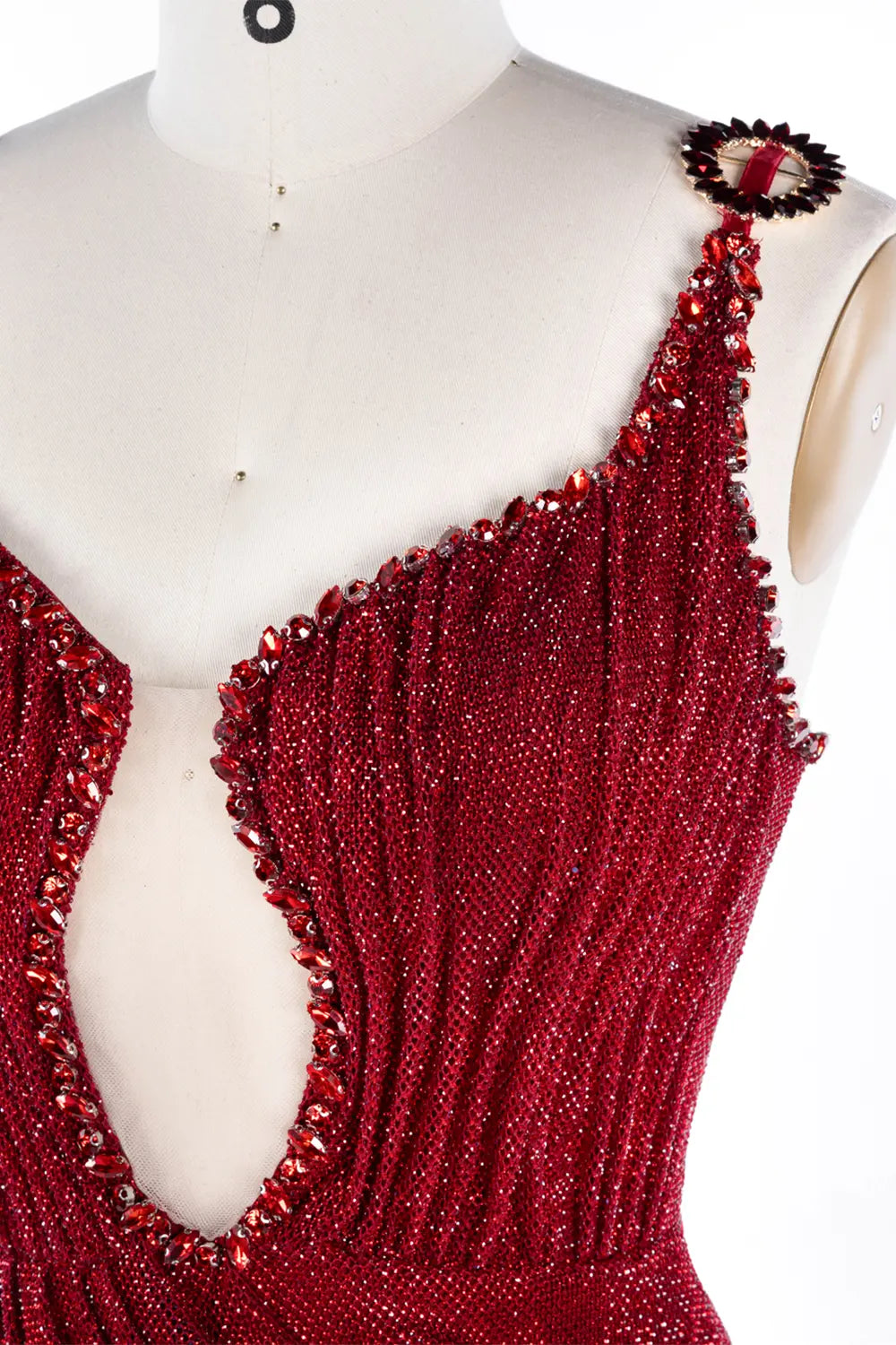 Wine Red Beaded Ruched Cutout Mini Evening Dress ST039 Sheer Fairy