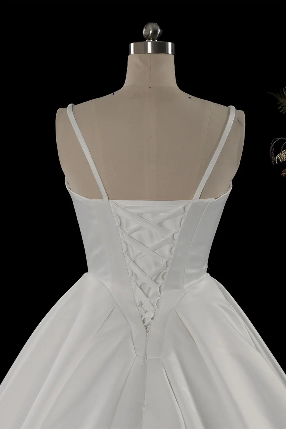 White V Neck Sleeveless Satin Chapel Train Bridal Gown SW749 Sheer Fairy