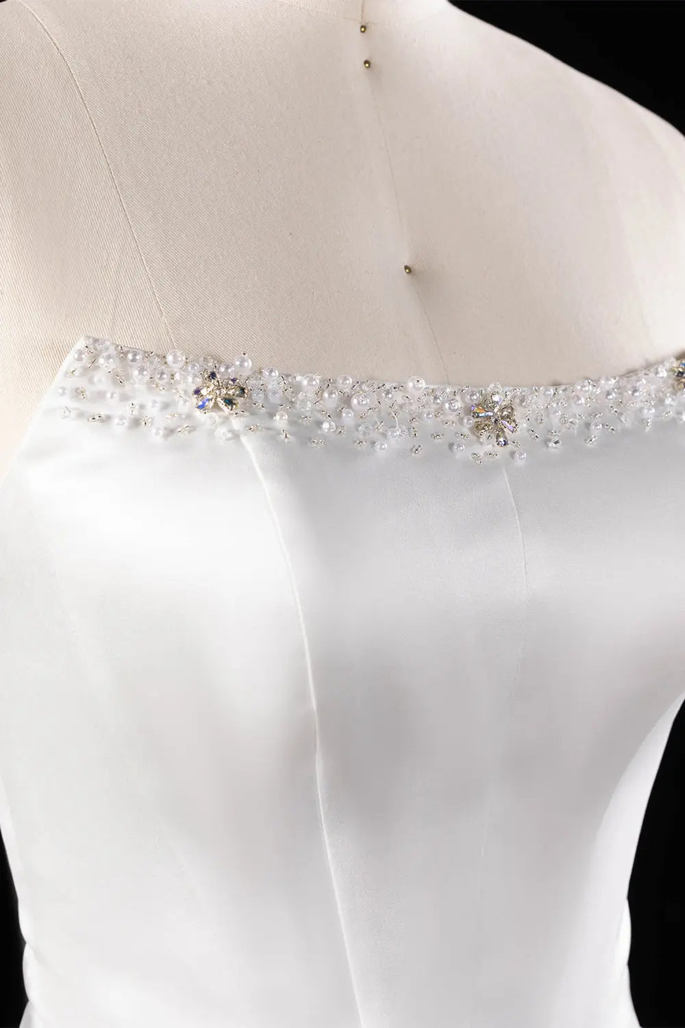 Off White Satin and Tulle Corset Wedding Dress SW614 Sheer Fairy