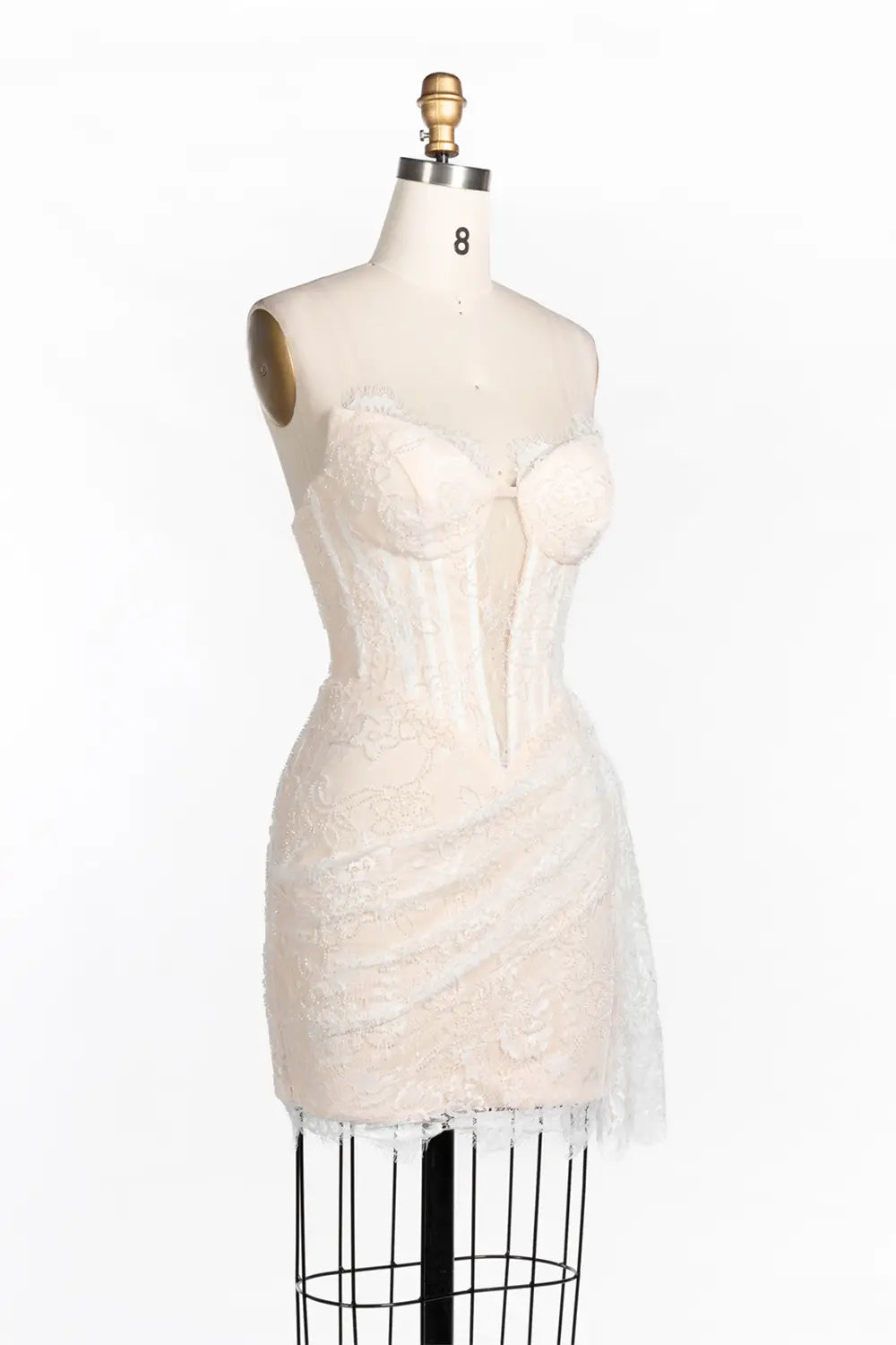 White Nude Strapless Lace Corset Mini Dress ST086 Sheer Fairy