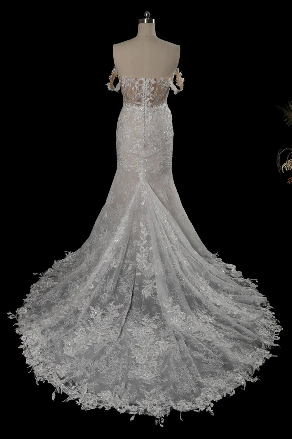White Lace Mermaid Wedding Dress Off The Shoulder SW763 Sheer Fairy