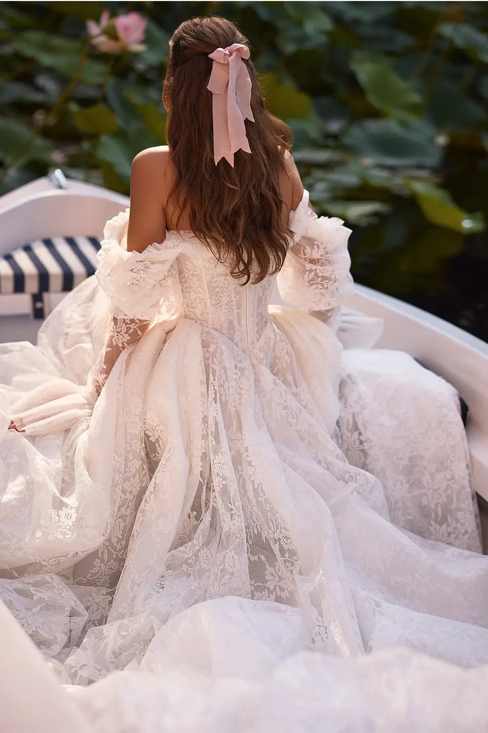 White Lace Off Shoulder Corset Wedding Dress SW119 Sheer Fairy