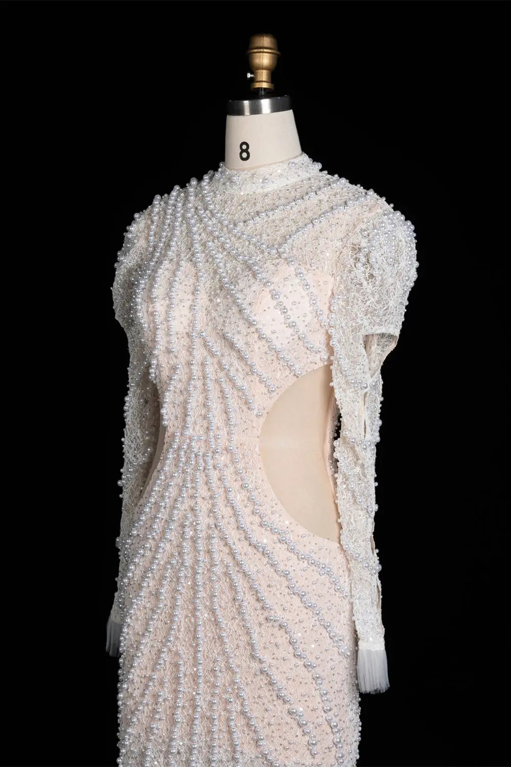 White Pearl Beaded Tiered Tulle Mermaid Gown ST103 Sheer Fairy