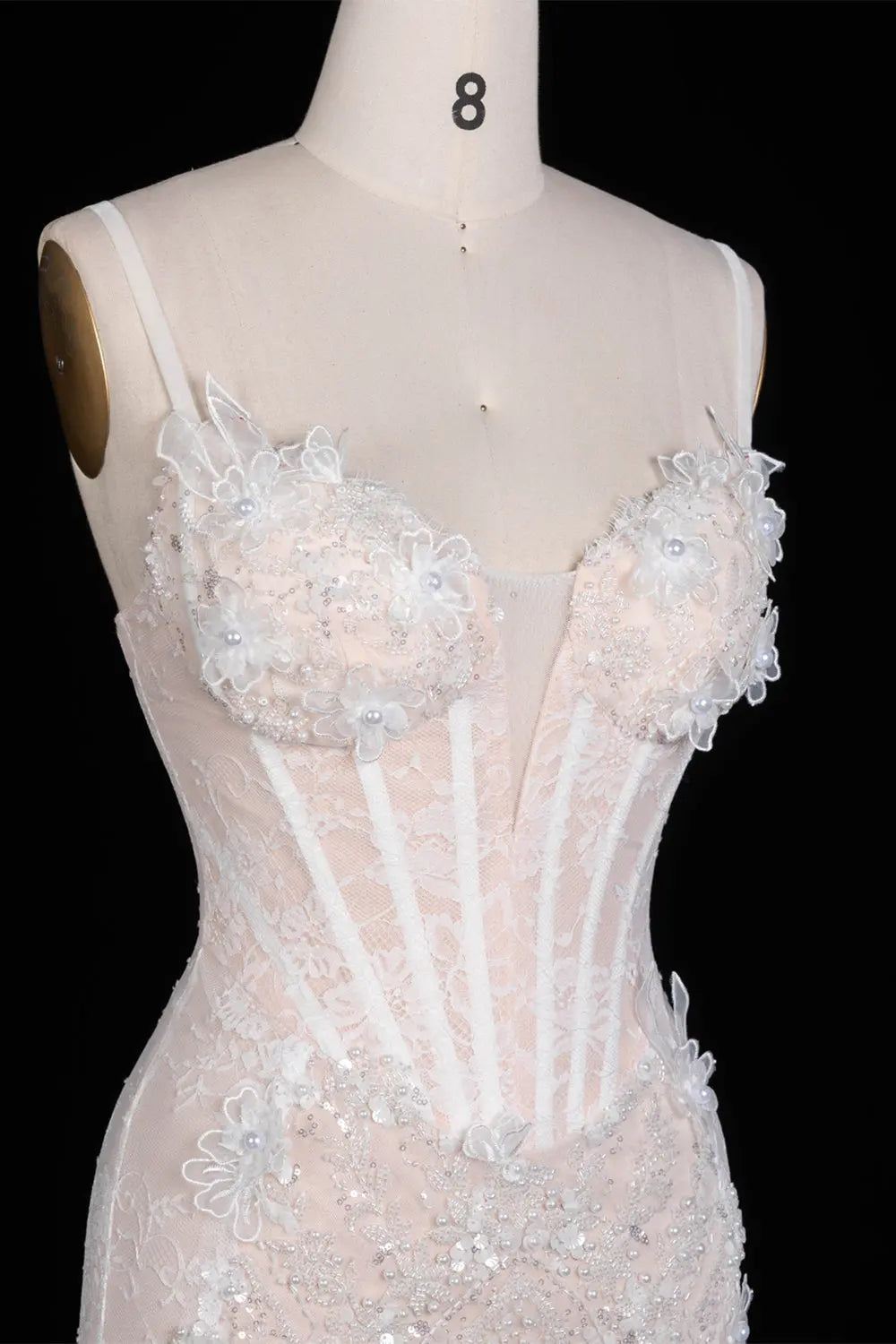 White Floral Applique Corset Evening Gown ST104 Sheer Fairy