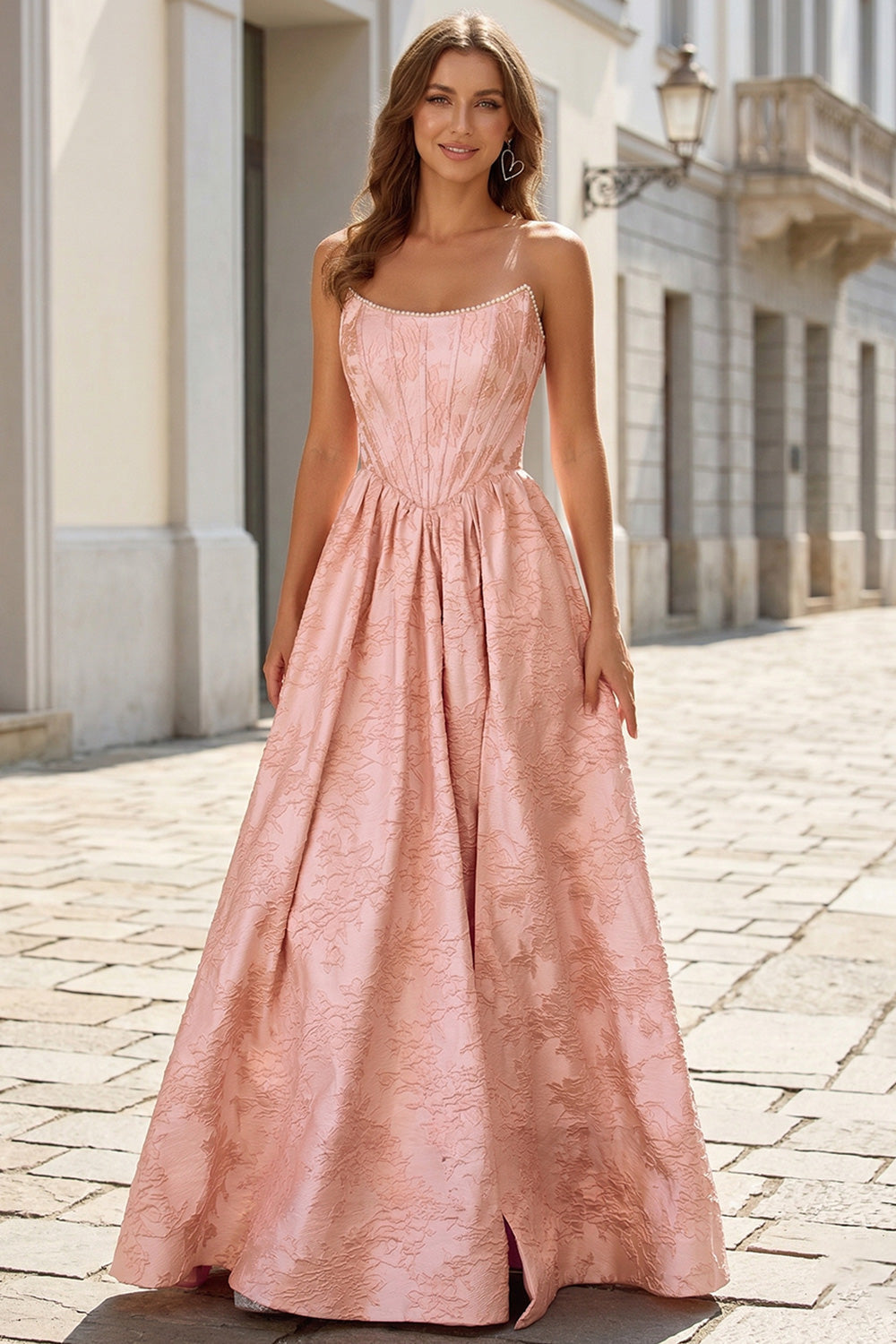 A Line Floor Length Blush Pink Corset Prom Dress SH737 Sheer Fairy