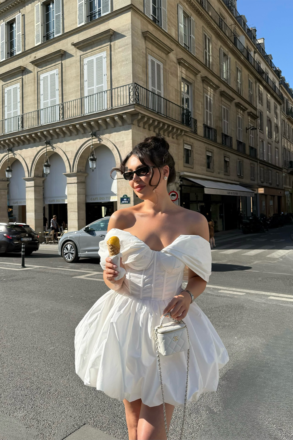 White Off the Shoulder Mini Dress Corset Bubble Hem Party Dress RM254 Sheer Fairy