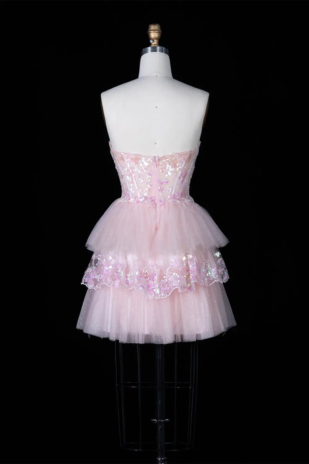 Pink Sequin Corset Tiered Tulle Mini Dress RM144 Sheer Fairy