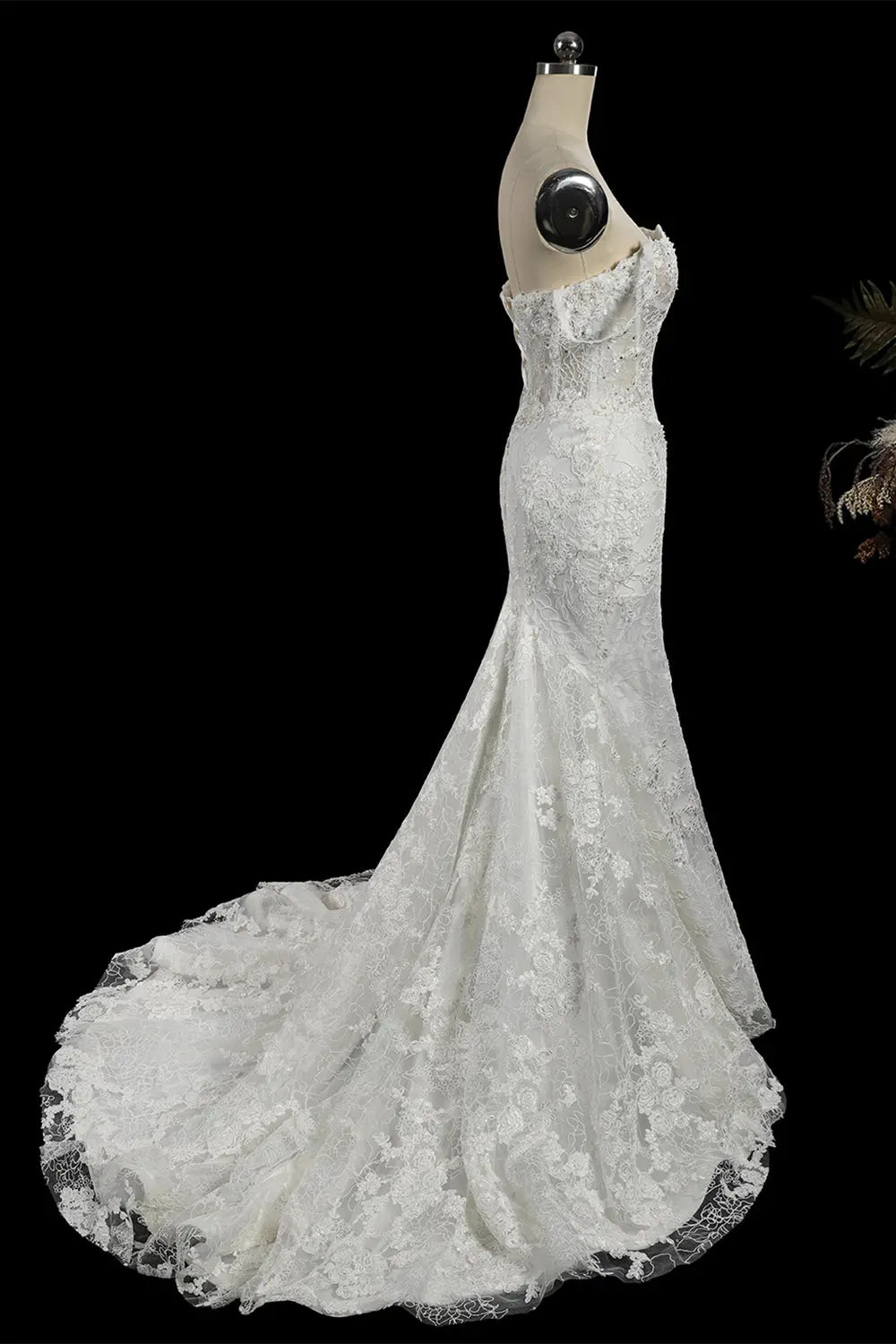 White Detachable Overskirt Mermaid Wedding Dress SW758 Sheer Fairy