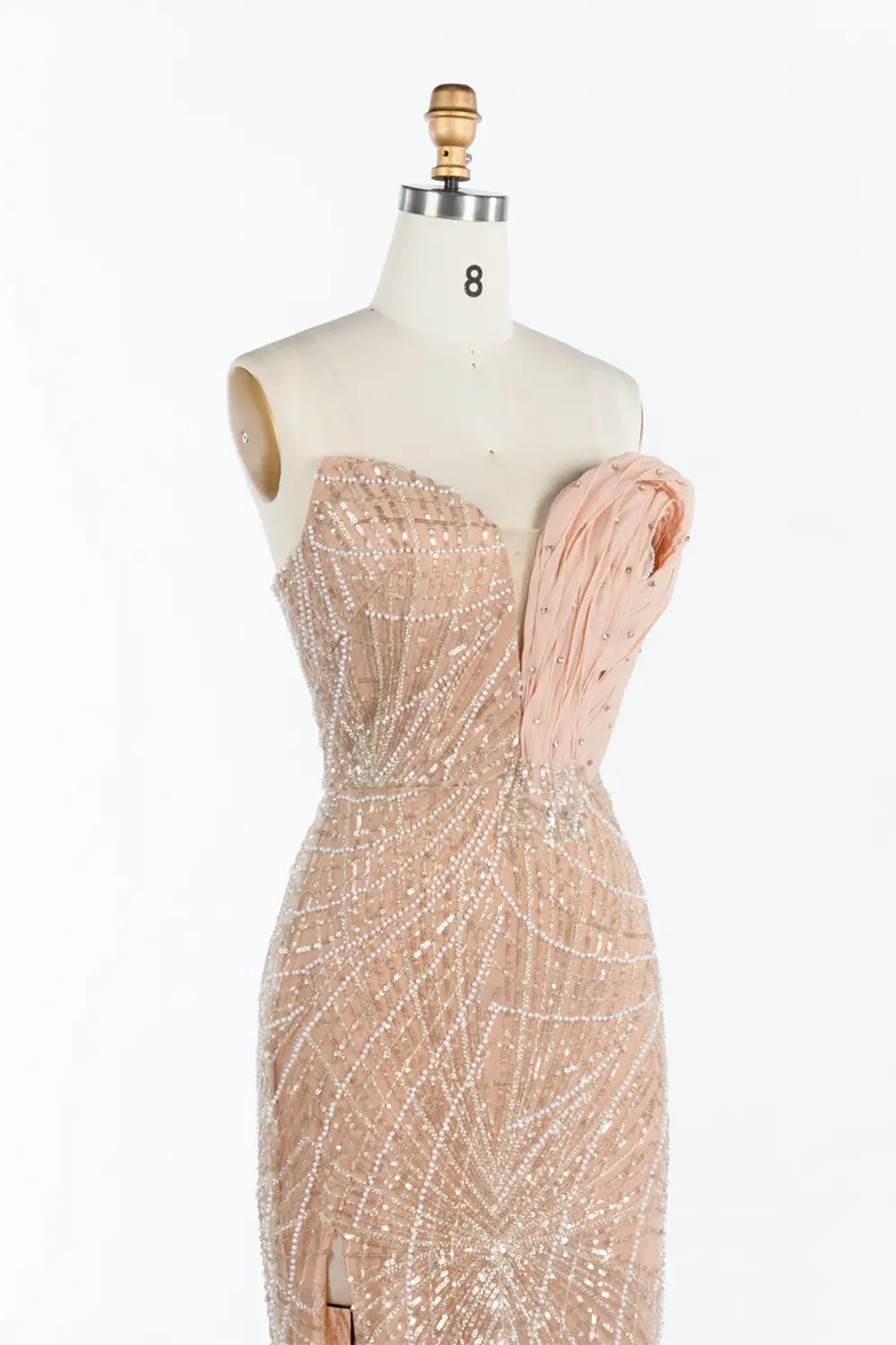 Champagne Strapless Sequin Slit Formal Evening Dress ST051 Sheer Fairy