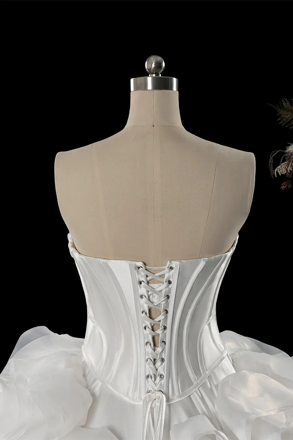 White Boned Corset 3D Flower Organza Ball Gown Wedding Dress SW751 Sheer Fairy